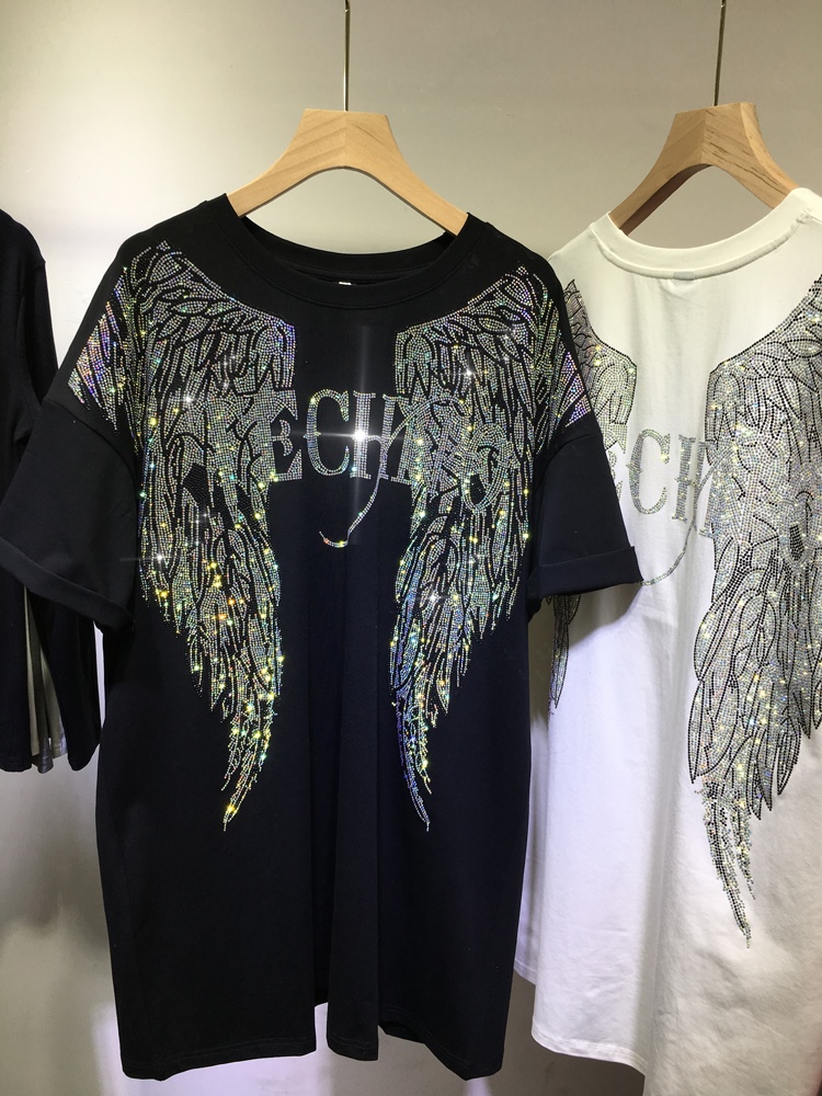 Streetwear Brand Tees - L-4XL Oversize strass Angel Wings Harley